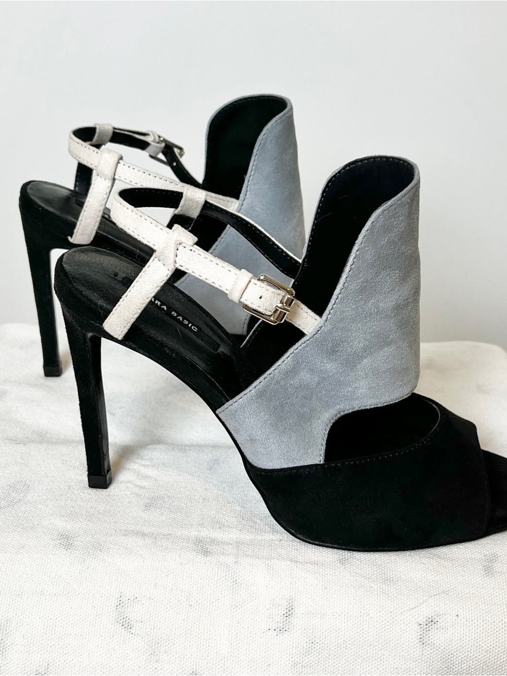 Zara Colorblock Suede Peep-Toe Slingback Stiletto Heels Black/Gray – EU 39 - Picture 6 of 11